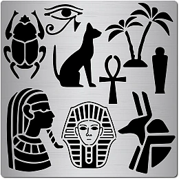 GORGECRAFT 6.3 Inch Metal Egyptian Symbol Stencil Stainless Steel Animal Hieroglyphics Stencils Cutouts Cat Painting Reusable Template for Painting, Wood Burning, Pyrography and Engraving Crafts