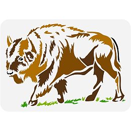 FINGERINSPIRE Buffalo Painting Stencil 11.7x8.3inch Large Cattle Drawing Template Reusable Walking Buffalo Stencil for Painting Animal Theme Template for Home Wall Floor Furniture Tile Decoration