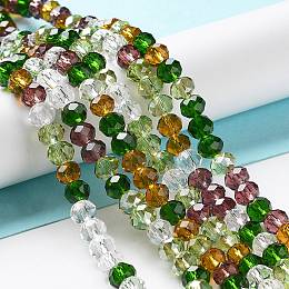 Honeyhandy Glass Beads Strands, Faceted, Rondelle, Olive Drab, 6x5mm, Hole: 1mm, about 85~88pcs/strand, 16.1~16.5 inch(41~42cm)