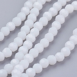 Honeyhandy Faceted Glass Beads Strands, Round, White, 4mm, Hole: 1mm, about 88~90pcs/strand, 28~30cm