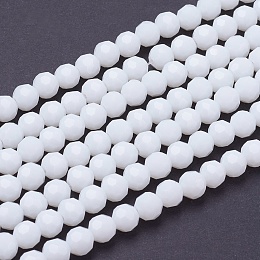 Honeyhandy Faceted Glass Beads Strands, Round, White, 6mm, Hole: 1.2mm, about 88~91pcs/strand, 19.49 inch~20.08 inch(49.5~51cm)