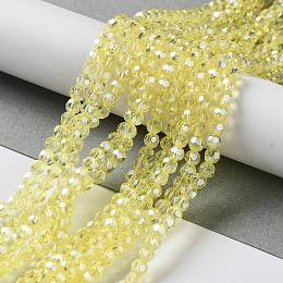 Honeyhandy Electroplate Glass Bead Strands, Pearl Luster Plated, Faceted(32 Facets), Round, Yellow, 4mm