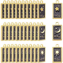 CHGCRAFT 36Pcs 3 Style lunar stars Charm Pendants Real 18K Plated Enamel Rectangle Pendant DIY Bracelet Necklace Jewelry Accessories, Black, 23x12x2mm