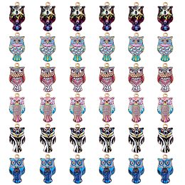 36Pcs 6 Colors Rack Plating Alloy Enamel Pendants, Cadmium Free & Nickel Free & Lead Free, Light Gold, Owl, Mixed Color, 23.5x13x2mm, Hole: 1.4mm, 6pcs/color