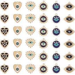 SUPERFINDINGS 36Pcs 6 Style Evil Eye Alloy Pendant Lucky Eye Enamel Charm Flat Round Heart Turkey Evil Eye Dangle Charms for Bracelets Necklaces Earrings Jewelry Making, Hole: 1.5~2mm