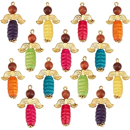 SUNNYCLUE 1 Box 40Pcs Christmas Wooden Angel Charms Bulk Angels Dangles Wing Pendant Beads for Jewelry Making Charms Necklace Earrings Findings Keychain DIY Craft Beginners Adult Women Random Color