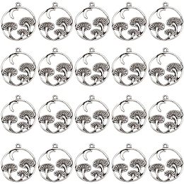 SUNNYCLUE 1 Box 60Pcs Large Mushroom Charms Bulk Silver Mushrooms Charm Alloy Round Metal Pendants Cute Magic Moon Plant Charm for Jewelry Making Charms DIY Findings Bracelets Earrings Women Adults