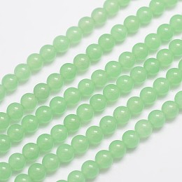 Honeyhandy Natural & Dyed Malaysia Jade Bead Strands, Round, Light Green, 6mm, Hole: 0.8mm, about 64pcs/strand, 15 inch