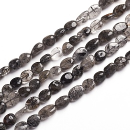 Honeyhandy Natural Tourmalinated Quartz/Black Rutilated Quartz Beads Strands, Tumbled Stone, Grade A, Nuggets, 6.5~9.5x5.5~7.5x3.5~5.5mm, Hole: 0.8mm, about 50pcs/Strand, 15.67 inch(39.8cm)