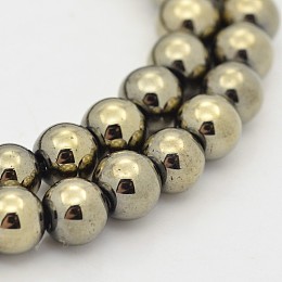 Honeyhandy Round Non-magnetic Synthetic Hematite Beads Strands, Imitation Pyrite, Antique Bronze Plated, 4mm, Hole: 0.5mm, about 120pcs/strand, 16 inch