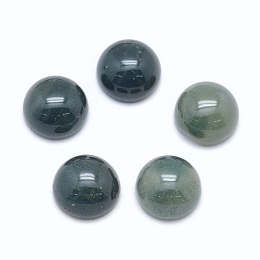 Honeyhandy Natural Moss Agate Cabochons, Flat Round, 8x3~4mm