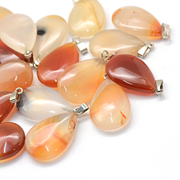 Honeyhandy Teardrop Dyed Natural Agate Pendants, with Platinum Tone Brass Findings, 25~29x16~17x5~6mm, Hole: 2x7mm