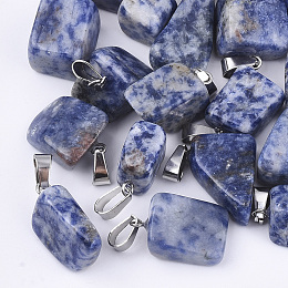 Honeyhandy Natural Blue Spot Stone Pendants, with Stainless Steel Snap On Bails, Nuggets, 15~35x10~20x5~15mm, Hole: 3x7.5mm