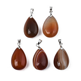 Honeyhandy Natural Carnelian Pendants, with Alloy Findings, teardrop, Platinum, 23~24x14x8mm, Hole: 4x5mm