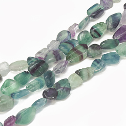 Honeyhandy Natural Fluorite Beads Strands, Tumbled Stone, Nuggets, 9~20x8~13x4~13mm, Hole: 1mm, about 30~55pcs/strand, 15.7 inch