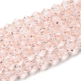 Transparent Glass Beads Strands, Faceted, Bicone, Pink, 3x2.5mm, Hole: 0.7mm, about 162~185pcs/strand, 12.76~14.61 inch(32.4~37.1cm)