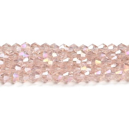 Transparent Electroplate Glass Beads Strands, AB Color Plated, Faceted, Bicone, Pink, 4x4mm, Hole: 0.8mm, about 87~98pcs/strand, 12.76~14.61 inch(32.4~37.1cm)