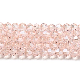 Honeyhandy Transparent Electroplate Glass Beads Strands, Pearl Luster Plated, Faceted, Bicone, Misty Rose, 4x4mm, Hole: 0.8mm, about 82~85pcs/strand, 30.5~31cm