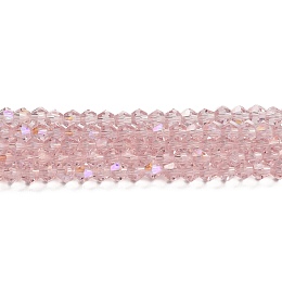 Transparent Electroplate Glass Beads Strands, AB Color Plated, Faceted, Bicone, Pink, 4x4mm, Hole: 0.8mm, about 87~98pcs/strand, 12.76~14.61 inch(32.4~37.1cm)