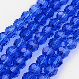 Honeyhandy Transparent Glass Bead Strands, Imitate Austrian Crystal, Faceted, Round, Blue, 6mm, Hole: 1mm, about 96~98pcs/strand, 20~21 inch