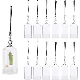 PandaHall Elite 12pcs Tube Clear Glass Globe Bottle Hanging Pendant Wish Bottles with Plastic Cap and Bottoms for Earring Necklace Pendant Craft Supplies