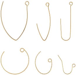 BENECREAT 60PCS 18K Gold Plated Earring Hooks Ear Wires, Open V Shape Earring Findings, Textured Arc Dangle Hook Earrings for DIY Jewelry Making Craft