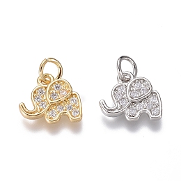 Honeyhandy Brass Micro Pave Cubic Zirconia Pendants, Elephant, Clear, Mixed Color, 10x11x2mm, Hole: 3mm