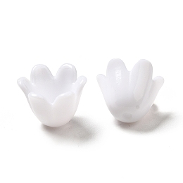 Honeyhandy Opaque Acrylic Bead Caps, 6-Petal, Flower, White, 11x8mm, Hole: 1.5mm, 6mm Inner Diameter, about 2210pcs/500g