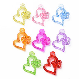 Honeyhandy Transparent Acrylic Pendants, Heart, Mixed Color, 27x24x4.5mm, Hole: 3mm, about 650pcs/500g