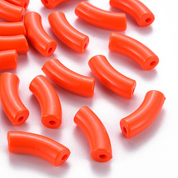 Honeyhandy Opaque Acrylic Beads, Curved Tube, Orange Red, 36x13.5x11.5mm, Hole: 4mm, about 133pcs/500g