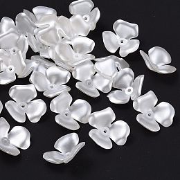 Honeyhandy Flower Imitation Pearl Acrylic Bead Caps, 3-Petal, White, 22x6.5mm, Hole: 1mm, about 692pcs/500g