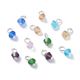 Honeyhandy Faceted Glass Charms, with Iron Flat Head Pins, Bicone, Mixed Color, 12x6mm, Hole: 2.8~3.3mm