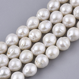 Honeyhandy Natural Baroque Pearl Keshi Pearl Beads Strands, Cultured Freshwater Pearl, Round, Seashell Color, 8~9x7.5~8.5mm, Hole: 0.6mm, about 45~50pcs/Strand, 15.75 inch(40cm)