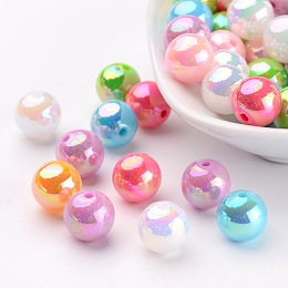 Honeyhandy Eco-Friendly Poly Styrene Acrylic Beads, AB Color Plated, Round, Mixed Color, 10mm, Hole: 2mm, about 980pcs/500g