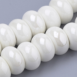 Honeyhandy Handmade Porcelain Beads, Pearlized, Rondelle, Creamy White, 13x8.5~9mm, Hole: 5mm