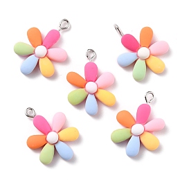 Honeyhandy Resin Pendants, with Platinum Iron Peg Bail, Flower, Colorful, 28x19x6.5mm, Hole: 2mm