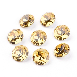 Honeyhandy Pointed Back & Back Plated Glass Rhinestone Cabochons, Grade A, Faceted, Flat Round, Light Topaz, 10x5mm