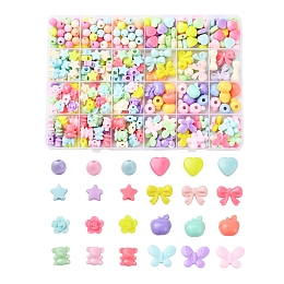 Arricraft 383Pcs 8 Style Opaque Acrylic Beads, Round & Heart & Star & Bowknot & Flower & Apple & Bear & Butterfly, Mixed Color, 383pcs/box