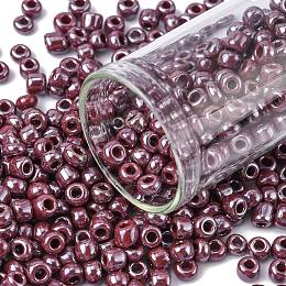 Honeyhandy Glass Seed Beads, Opaque Colors Lustered, Round, Indian Red, 4mm, Hole: 1.5mm, about 4500pcs/pound