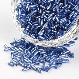 Honeyhandy Silver Lined Round Hole Glass Bugle Beads, Cornflower Blue, 3~5x1.8~2mm, Hole: 0.8mm, about 12000pcs/450g