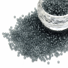 Honeyhandy 12/0 Grade A Round Glass Seed Beads, Transparent Frosted Style, Gray, 2x1.5mm, Hole: 0.8mm, 30000pcs/bag