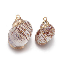 Honeyhandy Electroplate Spiral Shell Pendants, with Brass Findings, Conch, Golden, 25~30x18~24mm, Hole: 2mm