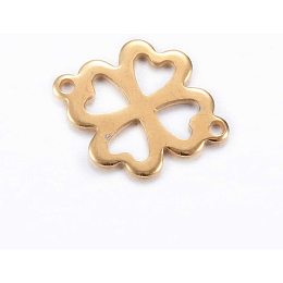 UNICRAFTALE 100pcs 304 Stainless Steel Clover Links Golden Links with 2 Small Hoops for DIY Jewelry Making Crafts 15.5x12x1mm, Hole 1mm