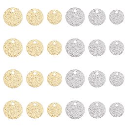 PandaHall Elite 60Pcs 6 Style Ion Plating(IP) 304 Stainless Steel Textured Pendants, Flat Round, Mixed Color, 8~12x1mm, Hole: 1.2~1.4mm, 10pcs/style