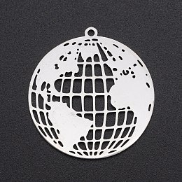 Honeyhandy 201 Stainless Steel Pendants, Laser Cut, The Earth, Stainless Steel Color, 32.5x30.5x1mm, Hole: 1.6mm