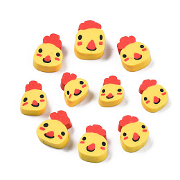 Honeyhandy Handmade Polymer Clay Beads, Chicken, Gold, 10~13x8~10x3~4.5mm, Hole: 1.5mm