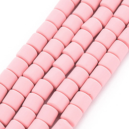 Honeyhandy Polymer Clay Bead Strands, Column, Pink, 5~7x6mm, Hole: 1.5~2mm, about 61~69pcs/strand, 15.74 inch