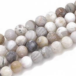 Honeyhandy Natural Bamboo Leaf Agate Beads Strands, Frosted, Round, 4mm, Hole: 1mm, about 96pcs/strand, 15.5 inch