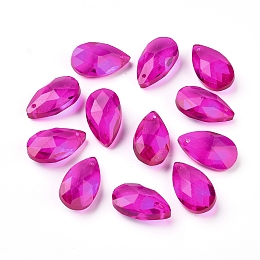 Honeyhandy Faceted Glass Pendants, Teardrop, Magenta, 15x9.5x5.5mm, Hole: 1mm