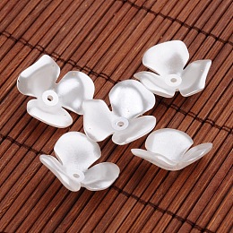 ARRICRAFT Flower Imitation Pearl Acrylic Bead Caps, 3-Petal, White, 22x6.5mm, Hole: 1mm